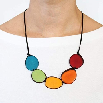 Vibrant Adjustable Tagua Necklace in Rainbow Colors