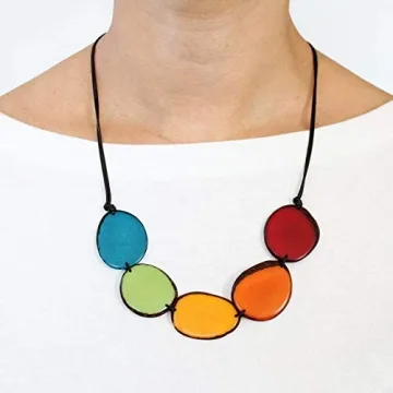 Vibrant Adjustable Tagua Necklace in Rainbow Colors