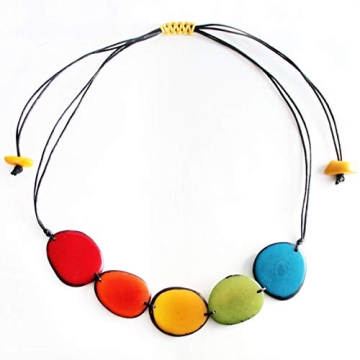 Vibrant Adjustable Tagua Necklace in Rainbow Colors