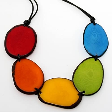 Vibrant Adjustable Tagua Necklace in Rainbow Colors