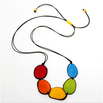 Vibrant Adjustable Tagua Necklace in Rainbow Colors