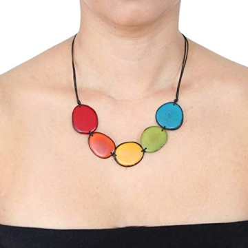 Vibrant Adjustable Tagua Necklace in Rainbow Colors
