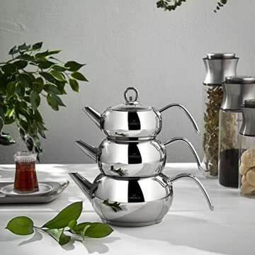 Karaca 3D Stainless Steel Teapot Set, Silver