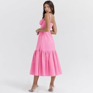 Floral Milkmaid Midi Dress for Women - Summer Fashion