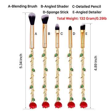 Rose Eye Makeup Brush Set - 5 Magical Wand Brushes