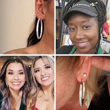 Jstyle Women's Rhinestone Large Hoop Earrings Elegant Design