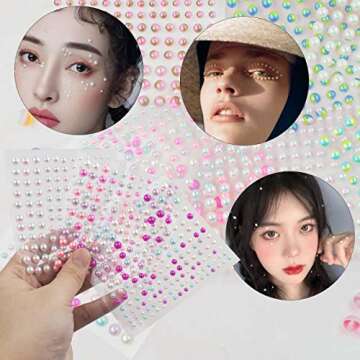 1320 Pieces Self Adhesive Pearl Stickers for DIY Crafts 8 Sheets Colorful Flat Back Pearls Sticker for Face Nail Art Beauty Makeup Phone Scrapbooking Gems Stickers Embellishments for Home (4 Size)