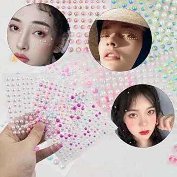 1320 Pieces Self Adhesive Pearl Stickers for DIY Crafts 8 Sheets Colorful Flat Back Pearls Sticker for Face Nail Art Beauty Makeup Phone Scrapbooking Gems Stickers Embellishments for Home (4 Size)