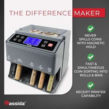 Cassida C300 Professional Coin Counter & Sorter - Fast, Efficient, with Quick Load System