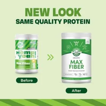 Manitoba Harvest Hemp Yeah Organic Max Fiber Protein Powder with 13g Fiber and 13g Protein per Servi...