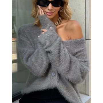 COZYPOIN Women's Fuzzy Mohair Cardigan for Elegant Comfort