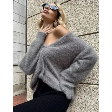 COZYPOIN Women's Fuzzy Mohair Cardigan for Elegant Comfort