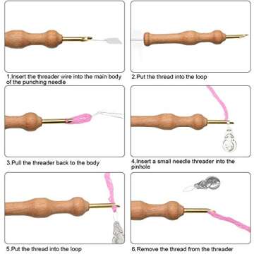 WILLBOND 17 Piece Punch Needle Embroidery Kits Adjustable Rug Yarn Wooden Handle Pen Threader Needle Cloth for Embroidery Floss Cross Stitching Beginner(Blue, Sky Blue)