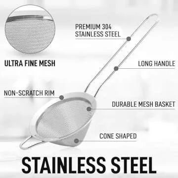 Zulay Kitchen 304 Stainless Steel Fine Mesh Strainer For Kitchen - Sieve Sifters For Food, Tea, Rice...
