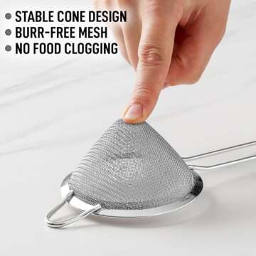 Zulay Kitchen 304 Stainless Steel Fine Mesh Strainer For Kitchen - Sieve Sifters For Food, Tea, Rice, Oil, Noodles, Fruits, Vegetables - Rust-Proof, Easy to Clean Drink Strainer (Silver)