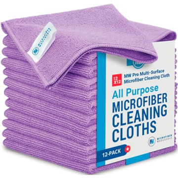 12 x 12 Buff Pro Multi-Surface Microfiber Cloths | Purple - 12 Pack | Premium Towels