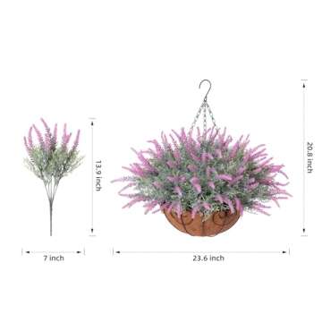 Ivydale Artificial Fake Hanging Flowers Plants Basket for Outdoor Spring Decor, Faux Lavender in Pot Planter Realistic UV Resistant for Home Outside Patio Porch Balcony Yard
