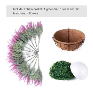 Ivydale Artificial Fake Hanging Flowers Plants Basket for Outdoor Spring Decor, Faux Lavender in Pot Planter Realistic UV Resistant for Home Outside Patio Porch Balcony Yard