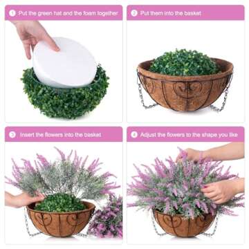 Ivydale Artificial Fake Hanging Flowers Plants Basket for Outdoor Spring Decor, Faux Lavender in Pot Planter Realistic UV Resistant for Home Outside Patio Porch Balcony Yard