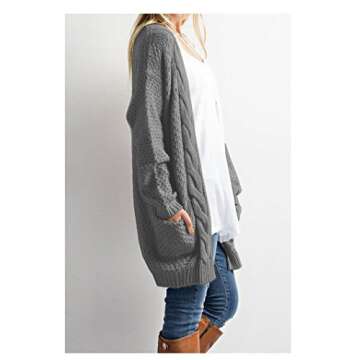 Annystore Women's Loose Fit Knitted Open Front Long Sleeve Chunky Cardigan Sweater Outwear with Pockets Grey L