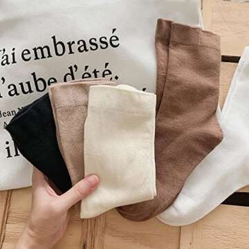 TeenFighter 6 Pairs of Comfortable Casual Athletic Cotton Socks for Women, Aesthetic Solid Color Str...