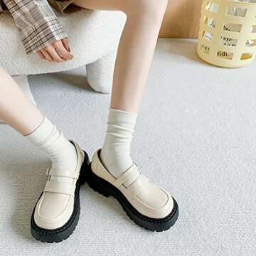 TeenFighter 6 Pairs of Comfortable Casual Athletic Cotton Socks for Women, Aesthetic Solid Color Stretch Socks for Girls and Students