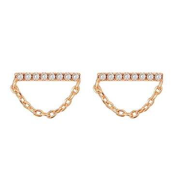 Elegant PAVOI 14K Rose Gold Bar Chain Earrings