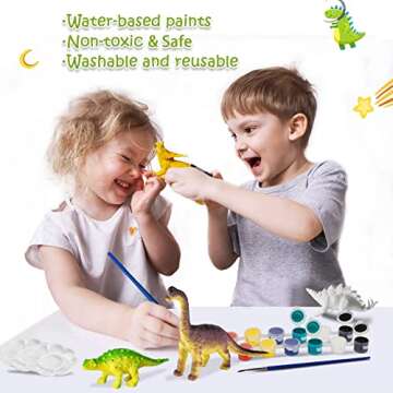 Dinosaur Painting Kit for Kids Ages 3-12 – DIY Dinosaur Crafts, 10 Durable Dinosaur Toys, 2 Paint Sets, Arts & Crafts for Boys & Girls Ages 3-12, Anti-Break Dinosaur Toys/Crafts for Girls and Boys
