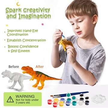 Dinosaur Painting Kit for Kids Ages 3-12 – DIY Dinosaur Crafts, 10 Durable Dinosaur Toys, 2 Paint Sets, Arts & Crafts for Boys & Girls Ages 3-12, Anti-Break Dinosaur Toys/Crafts for Girls and Boys