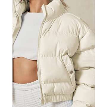 Zhiyouni Women's Stylish Cropped Puffer Jacket in Apricot