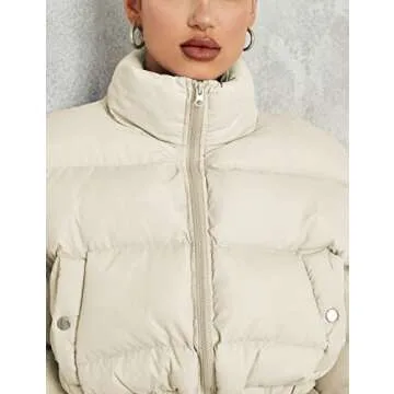 Zhiyouni Women's Stylish Cropped Puffer Jacket in Apricot