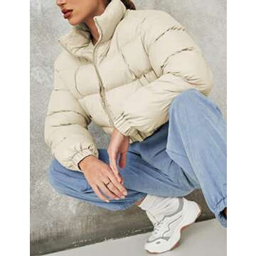 Zhiyouni Women's Stylish Cropped Puffer Jacket in Apricot
