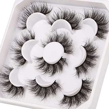 JIMIRE Flare Mink Lashes Fluffy Wispy False Lashes Pack Fluttery 10D Multi-dimensional Volume False Eyelashes 5 Pairs
