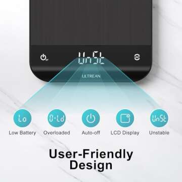 Ultrean Food Scale, Digital Kitchen Scale Weight Grams and Ounces for Baking Cooking and Meal Prep, 6 Units with Tare Function, 11lb (Batteries Included)