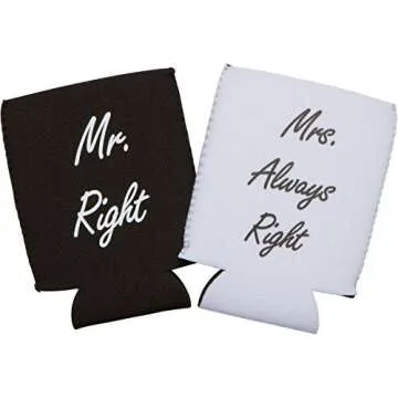 The Plympton Company Funny Wedding Gifts - Mr. Right and Mrs. Always Right Novelty Wine Glass and Beer Glass and Can Coolers Gift Set