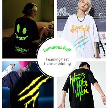 CLABESICS Puff Vinyl Heat Transfer 3D Puff HTV Glow in The Dark HTV 3D Puff Heat Transfer Vinyl 10 x 12 Inch Iron on Vinyl for T-Shirts