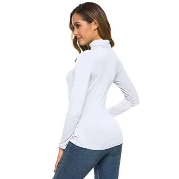White Turtleneck Top for Women Long Sleeve Basic Layer Slim Fit T-Shirt Comfy Lightweight Pullover X-Large