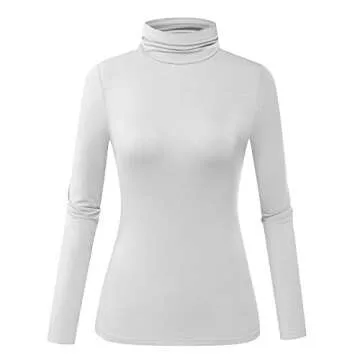 White Turtleneck Top for Women Long Sleeve Basic Layer Slim Fit T-Shirt Comfy Lightweight Pullover X-Large