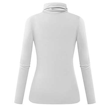 White Turtleneck Top for Women Long Sleeve Basic Layer Slim Fit T-Shirt Comfy Lightweight Pullover X-Large