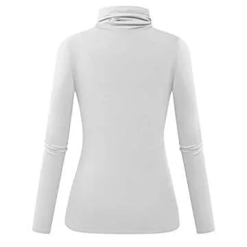 White Turtleneck Top for Women Long Sleeve Basic Layer Slim Fit T-Shirt Comfy Lightweight Pullover X-Large
