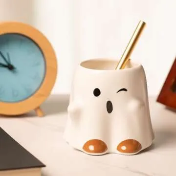 Sngtmug Halloween Ghost Mug, ghost shaped mugs, Halloween Ghost Cute Cup, Halloween Ghost Mug Decorations, Cute Ghost Cup with Lid 14 Ounce