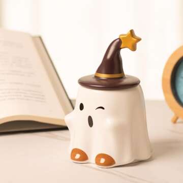 Sngtmug Halloween Ghost Mug, ghost shaped mugs, Halloween Ghost Cute Cup, Halloween Ghost Mug Decorations, Cute Ghost Cup with Lid 14 Ounce