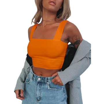 Abardsion Women's Sexy Strappy Crop Tank Tops in Orange