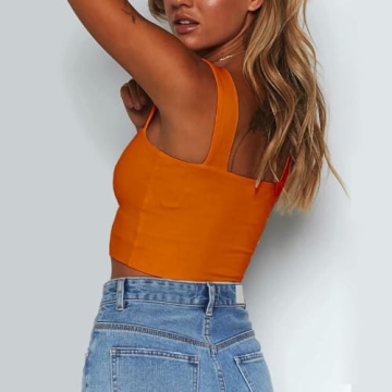 Abardsion Women's Sexy Strappy Crop Tank Tops in Orange