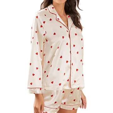 Cute Heart Print Pajamas Women 2 Piece Set for Valentines Day