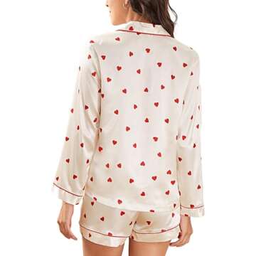 Cute Heart Print Pajamas Women 2 Piece Set for Valentines Day