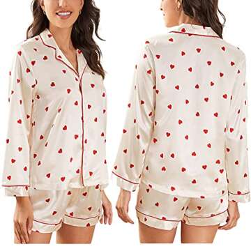 Cute Heart Print Pajamas Women 2 Piece Set for Valentines Day