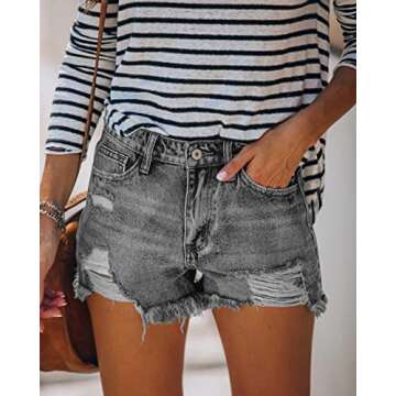 MINGALONDON Jean Shorts for Women High Waist Casual Frayed Destroy Plus Size Ripped Denim Shorts Gre...