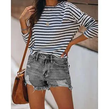 MINGALONDON Jean Shorts for Women High Waist Casual Frayed Destroy Plus Size Ripped Denim Shorts Grey XXL