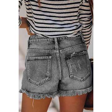 MINGALONDON Jean Shorts for Women High Waist Casual Frayed Destroy Plus Size Ripped Denim Shorts Grey XXL